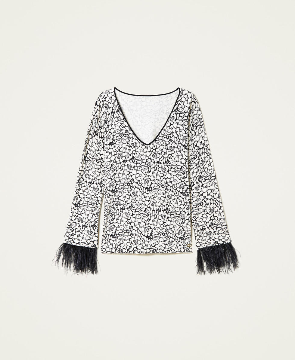 Printed jumper with feathers