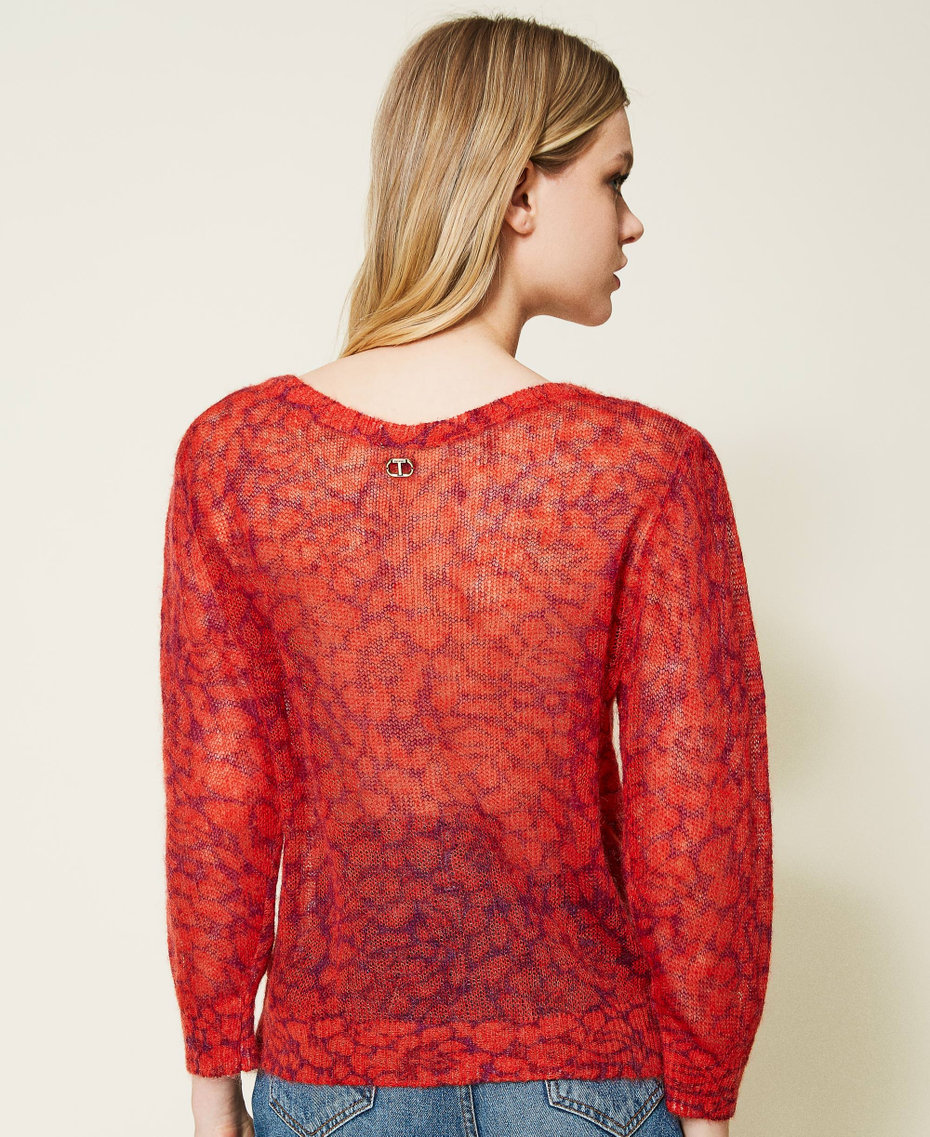 Printed mohair blend jumper "Goji" Red / Fuchsia Pansy Flower Print Woman 222TP3541-03