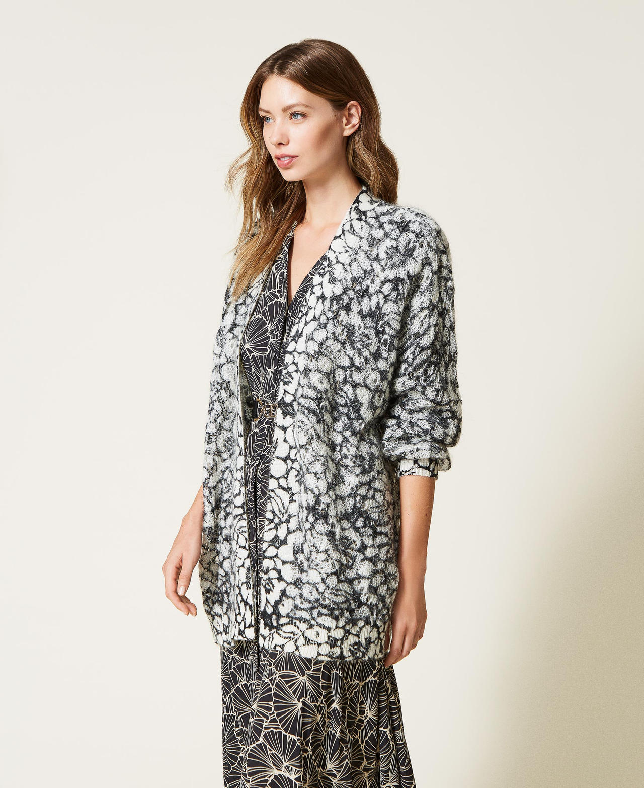 Openwork mohair blend cardigan