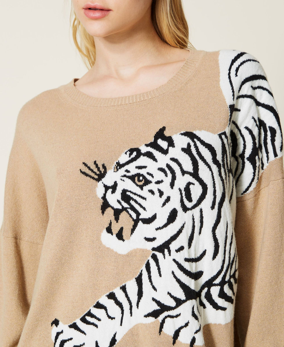 Maglia con intarsio tigre jacquard Donna Beige TWINSET Milano