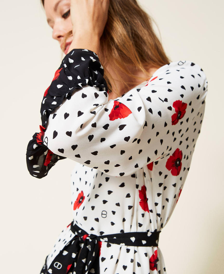 Robe bicolore avec imprimé cœurs et coquelicots Bicolore Romantic Poppy Blanc Cassé/Noir Femme 222TQ2018-04