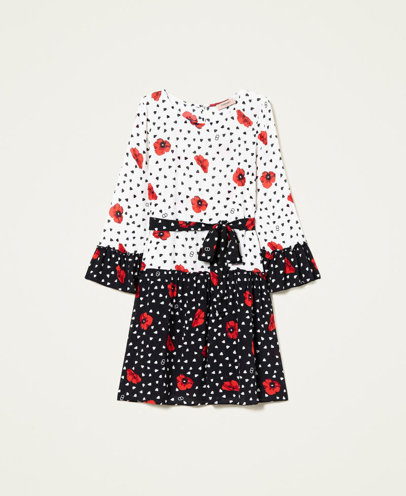 Vestido bicolor con estampado de corazones y amapolas