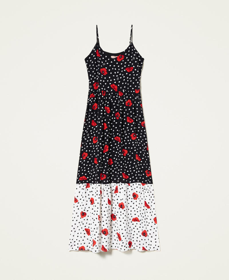 Robe longue avec imprim&eacute; c&oelig;urs et coquelicots