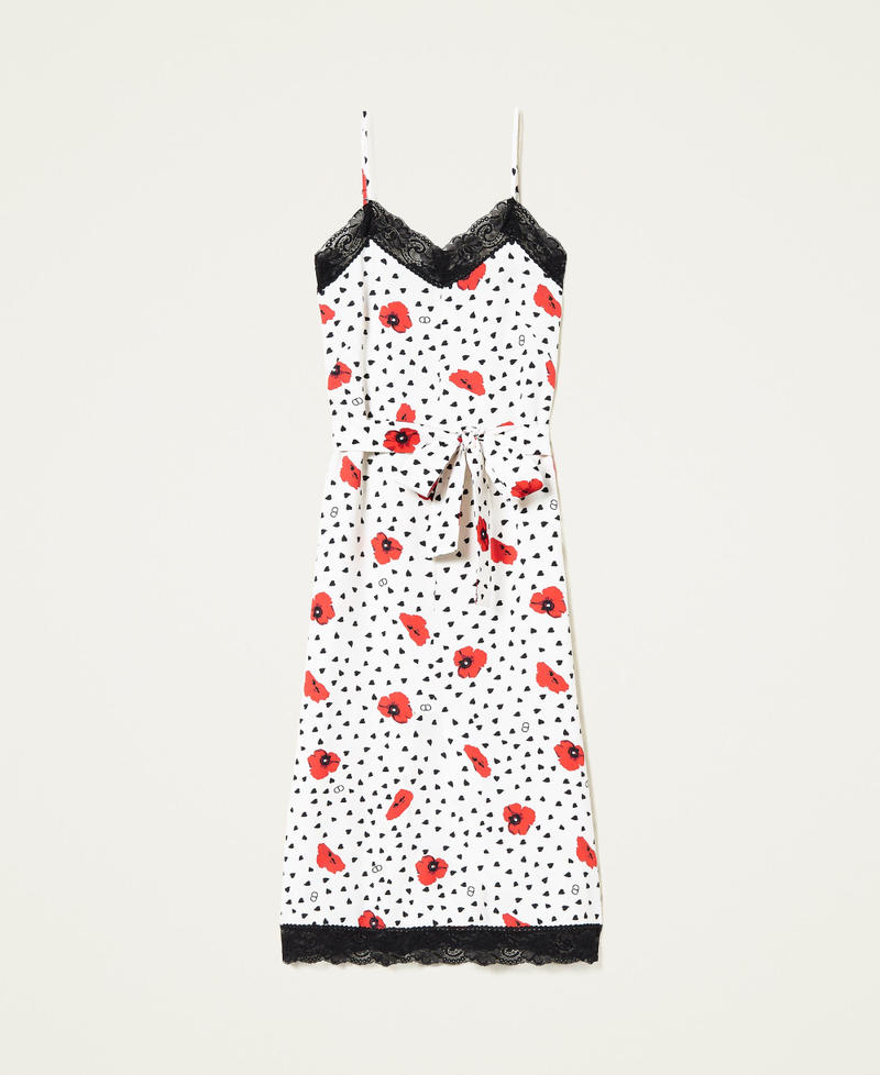 Abito sottoveste con stampa cuori e papaveri