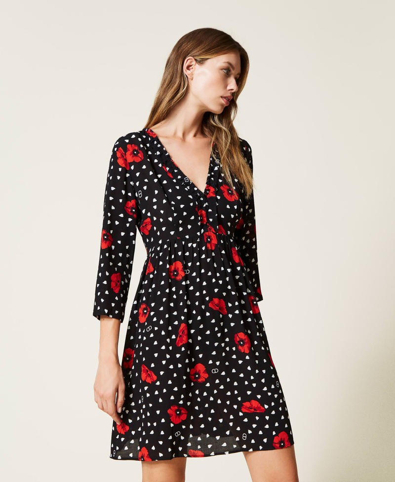 Dress with heart and poppy print