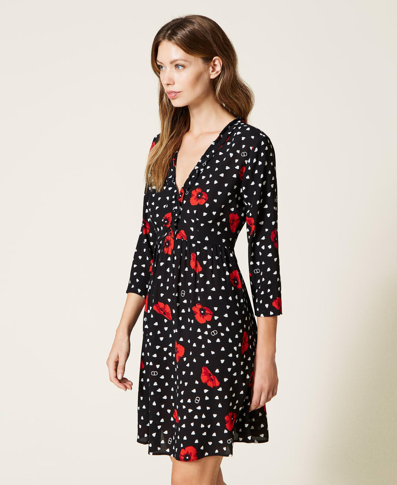 Dress with heart and poppy print