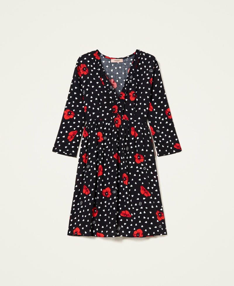Dress with heart and poppy print