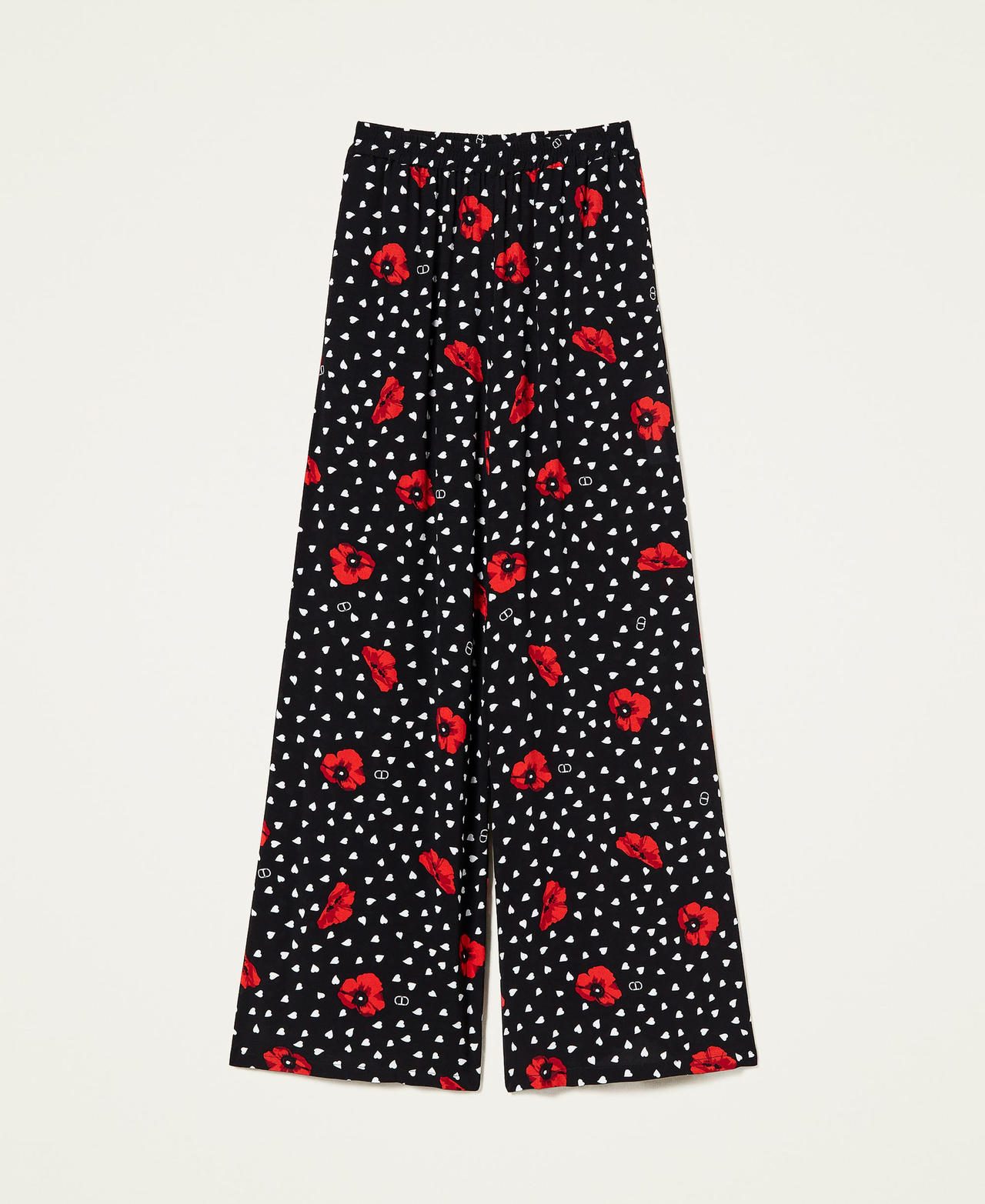 Hose mit aufgedruckten Herzen und Mohnblumen