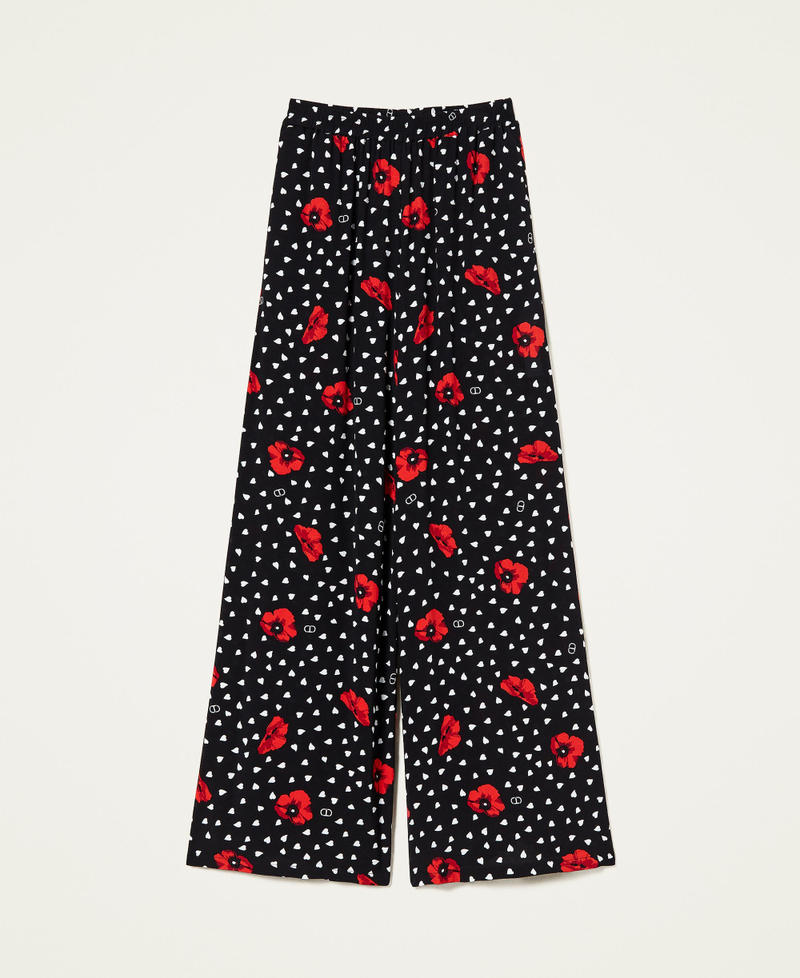 Hose mit aufgedruckten Herzen und Mohnblumen