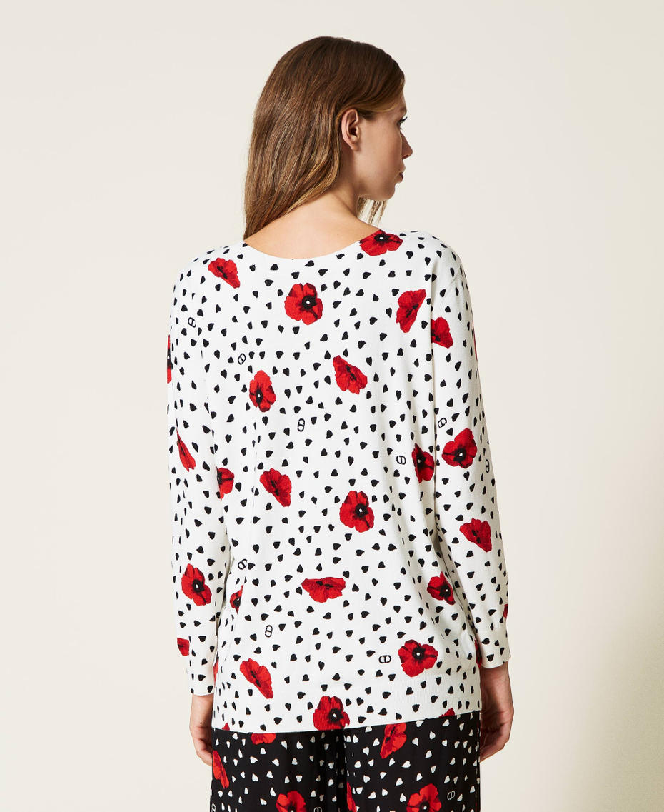 2-in-1-Pullover mit aufgedruckten Herzen und Mohnblumen Print Romantic Poppy Off White Frau 222TQ3042-05