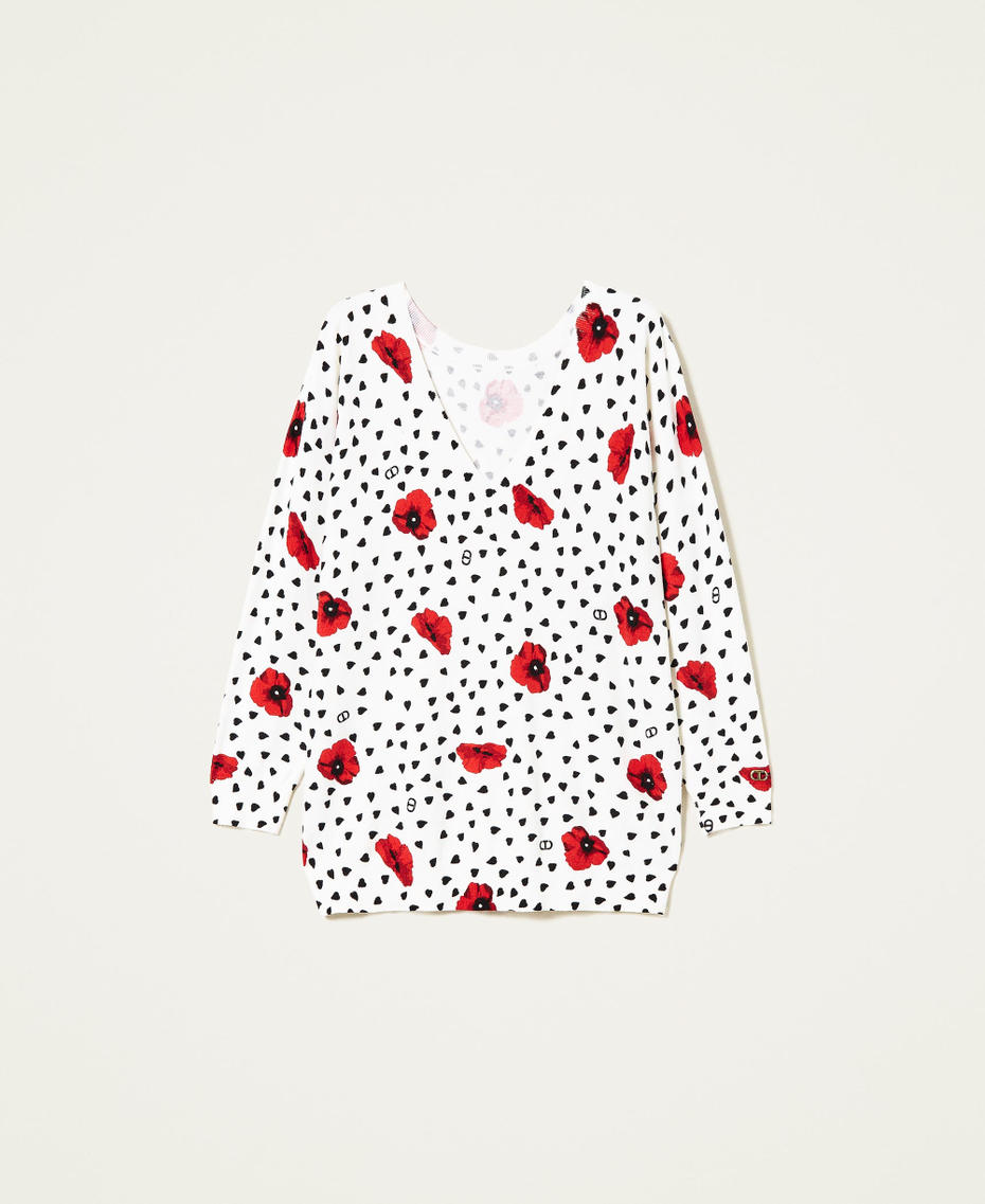 Dual-use jumper with heart and poppy print Off White Romantic Poppy Print Woman 222TQ3042-0S