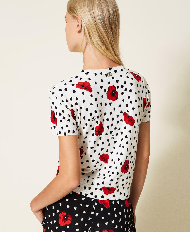 Jumper with heart and poppy print Off White Romantic Poppy Print Woman 222TQ3044-03