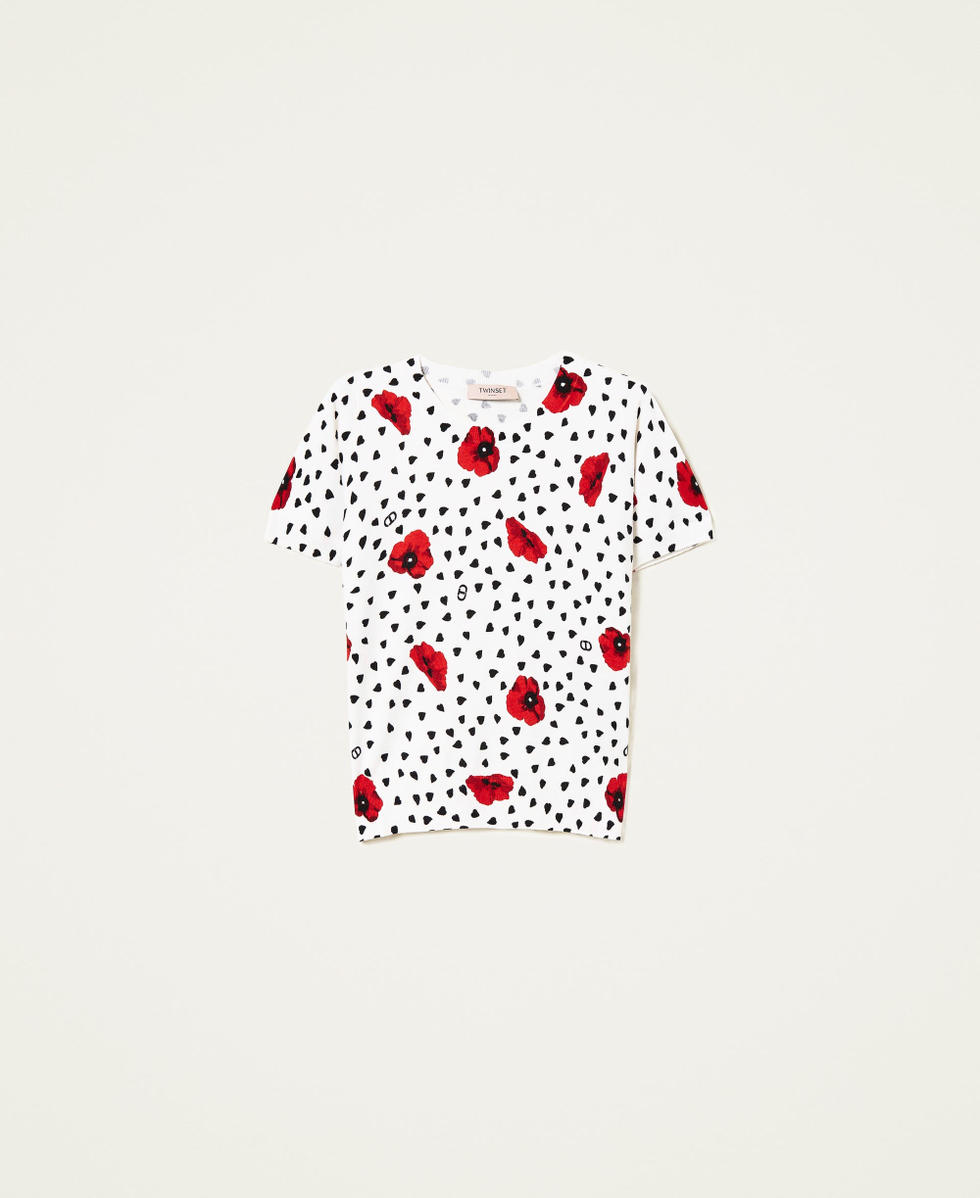 Pull avec imprim&eacute; c&oelig;urs et coquelicots