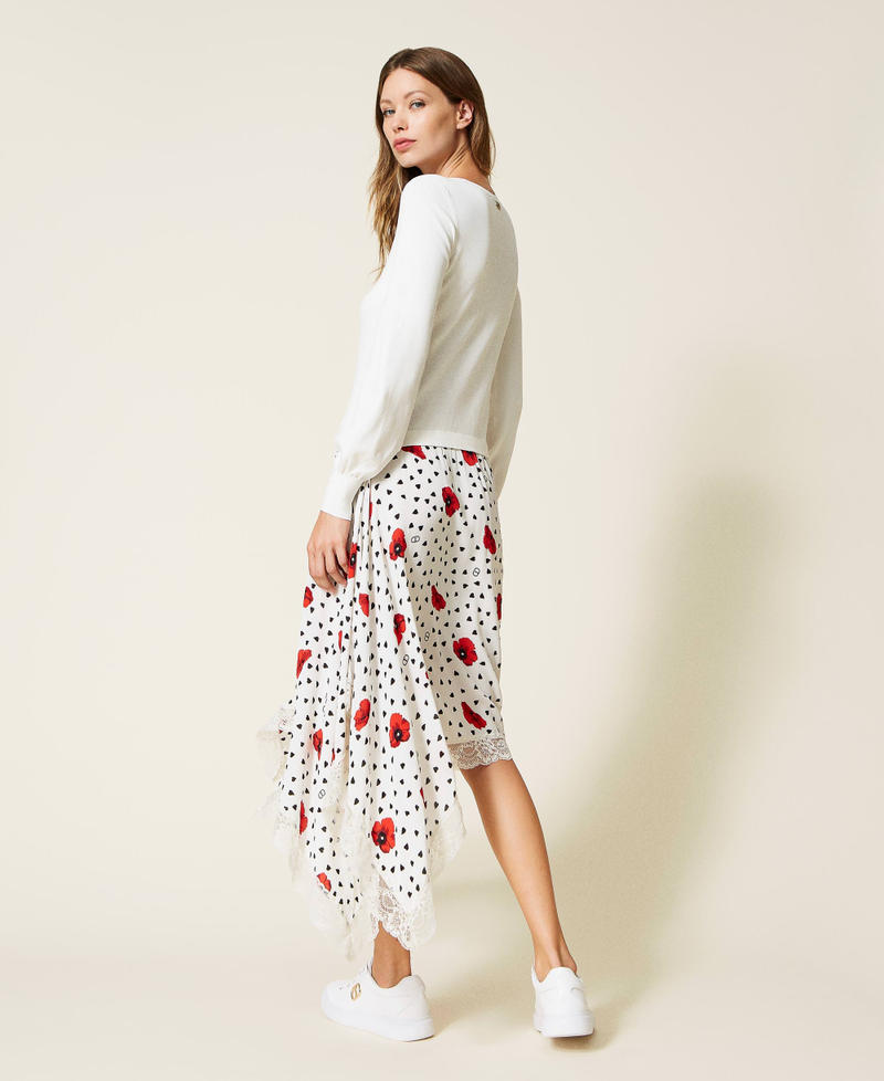 Abito in maglia e georgette a cuori e papaveri