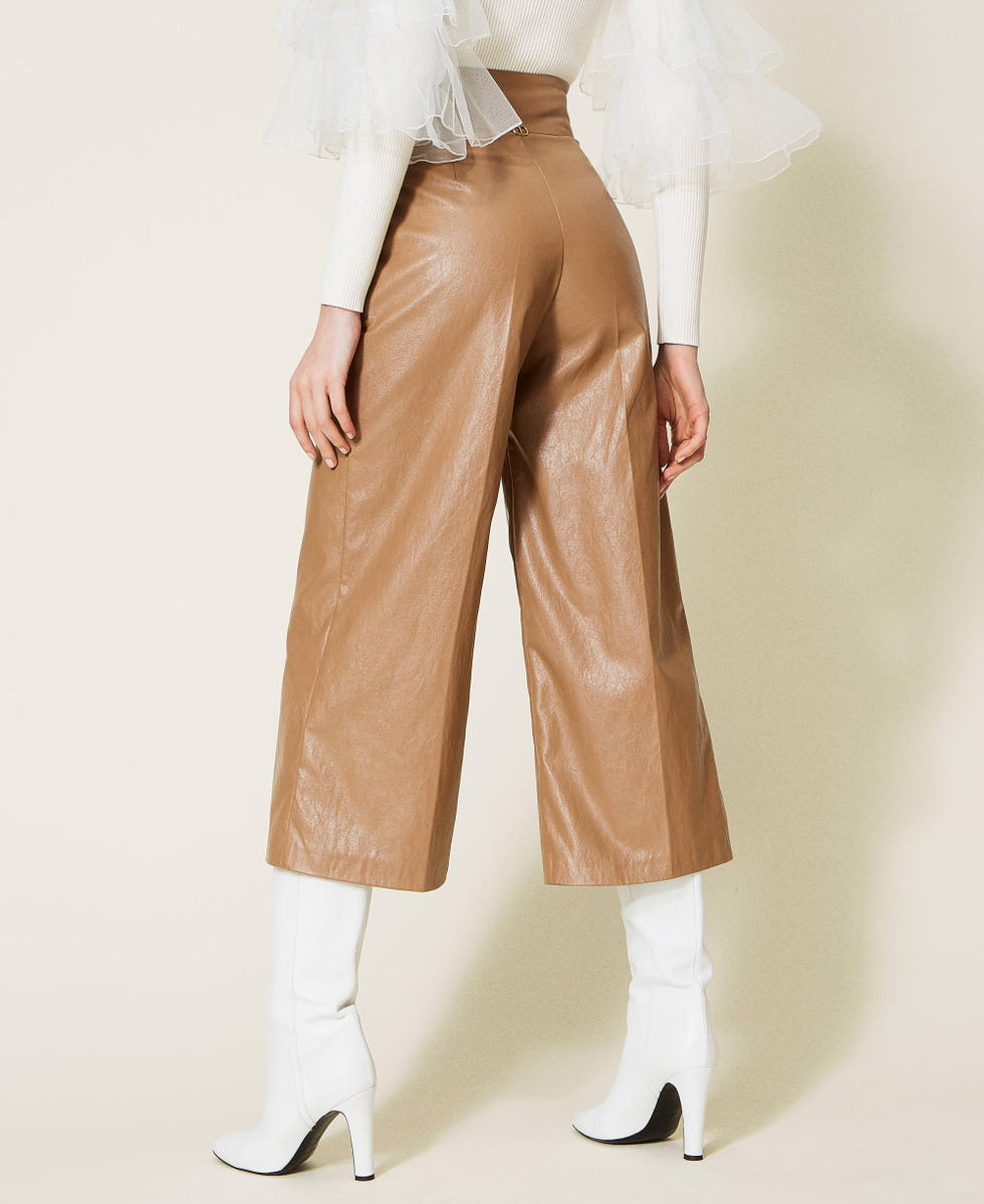 Leather-like wide leg trousers