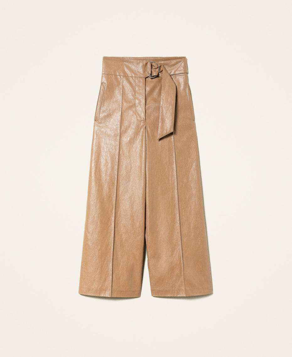 Свободные прямые брюки с эффектом под кожу Бежевый "Светлое дерево" женщина 222TT2015-0S