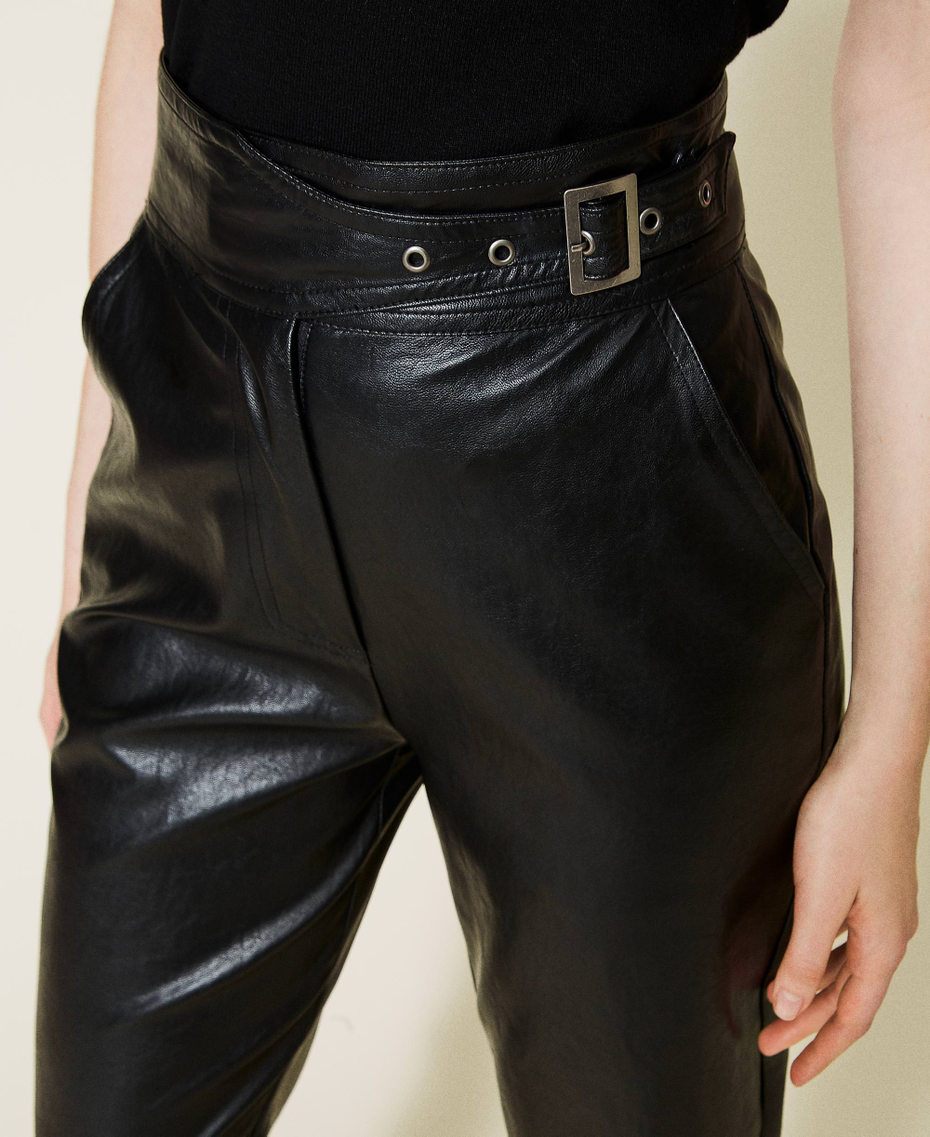Pantalon effet cuir avec boucle Noir Femme 222TT2018-05