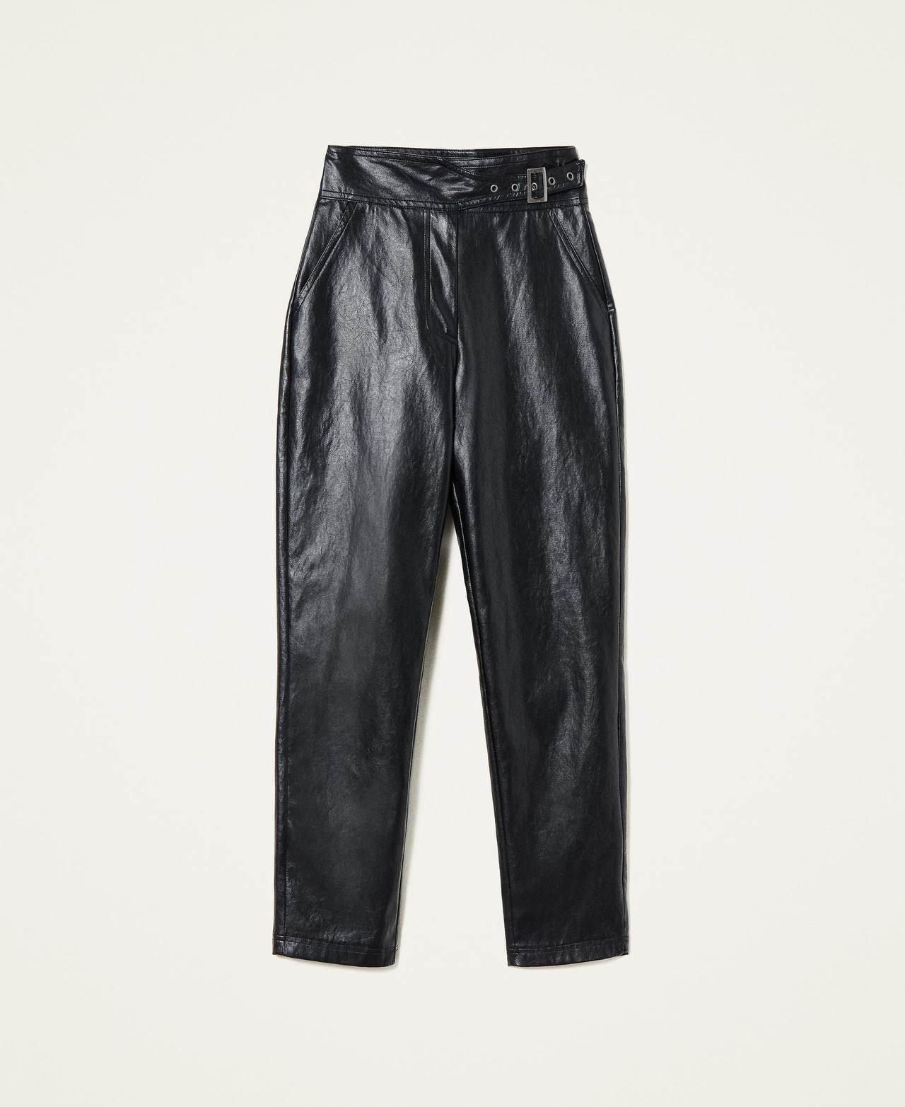 Pantalon effet cuir avec boucle Noir Femme 222TT2018-0S