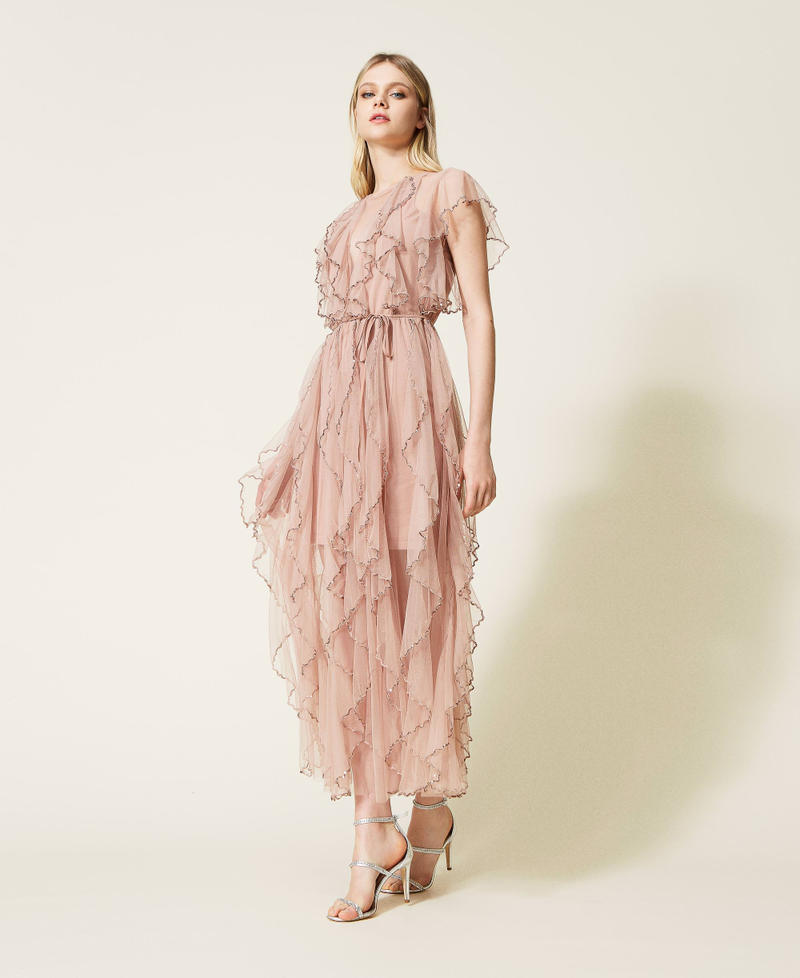 Vestido maxi de tul con tirantes entrelazados y escote en V Blanco Tallas Grandes