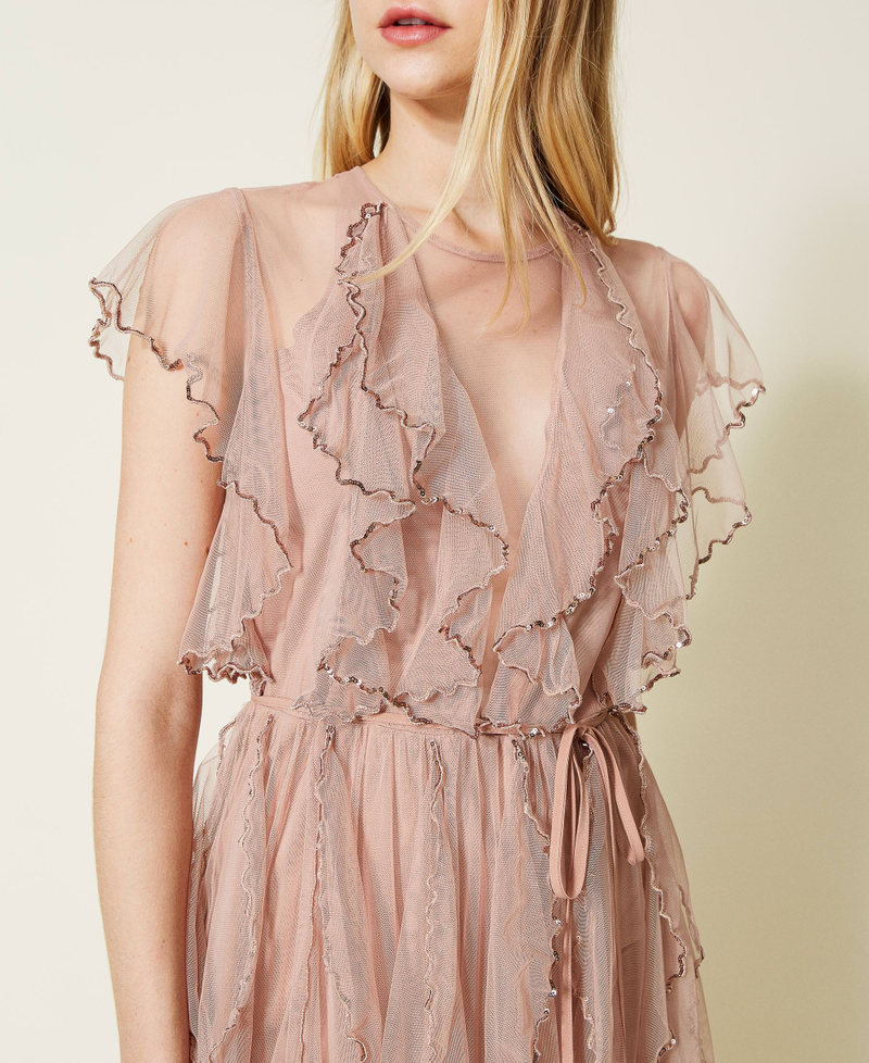 Full-length tulle gown with ruffle Suntan Pink Woman 222TT2020_00539_05