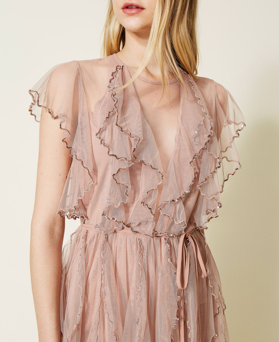 Full-length tulle gown with ruffle Suntan Pink Woman 222TT2020_00539_05