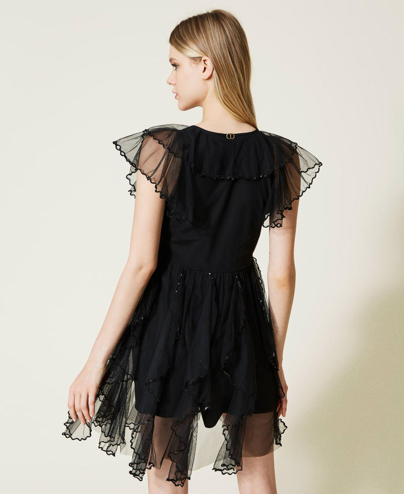 Short tulle dress with ruffles Black Woman 222TT2022-03