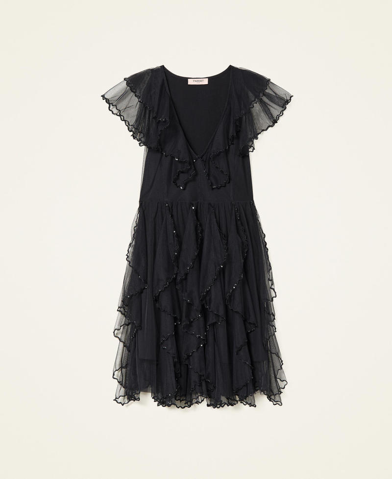 Короткое платье из тюля с воланами Черный женщина 222TT2022-0S