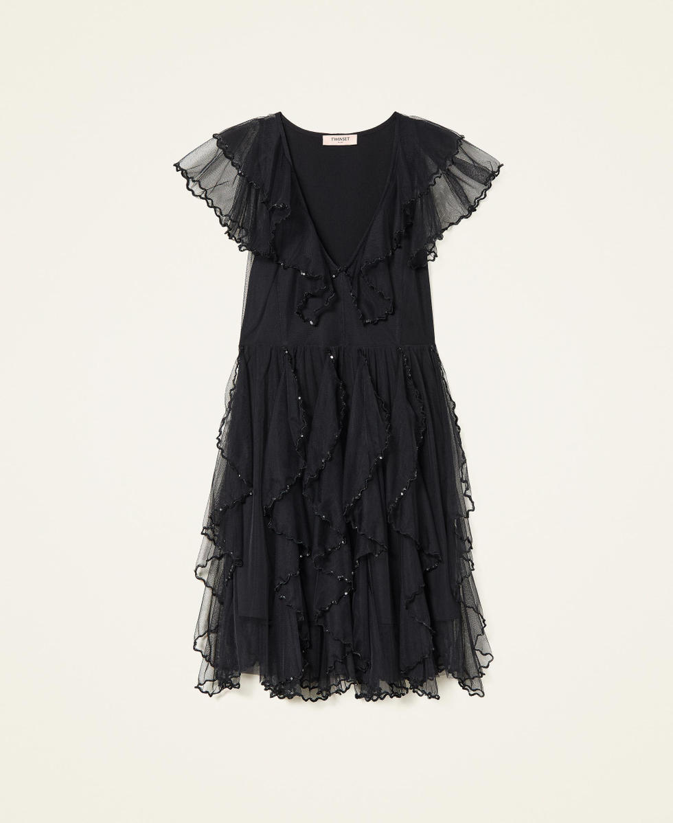 Abito corto in tulle con volant Donna Nero TWINSET Milano