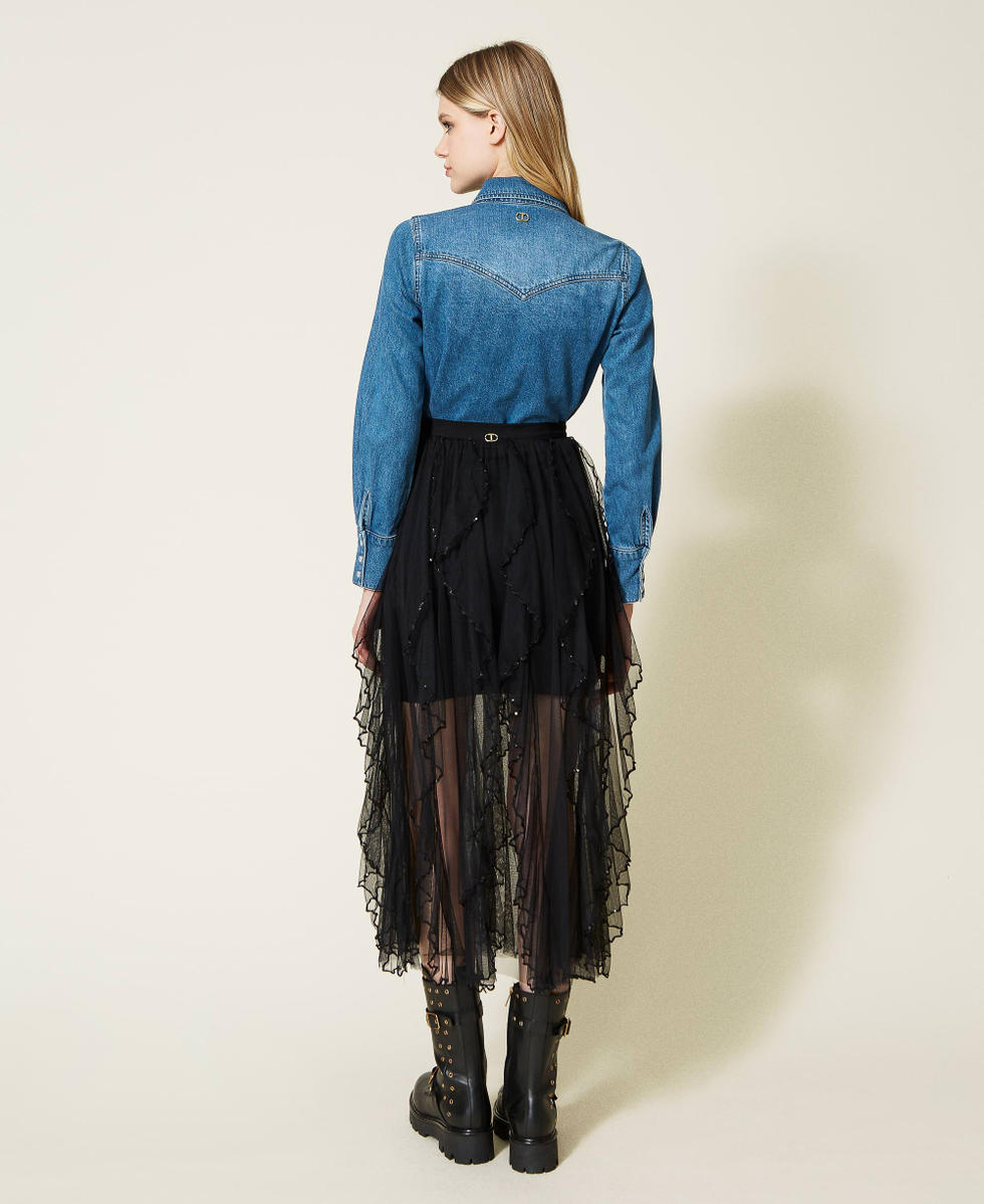 Long tulle skirt with ruffles Woman, Black | TWINSET Milano