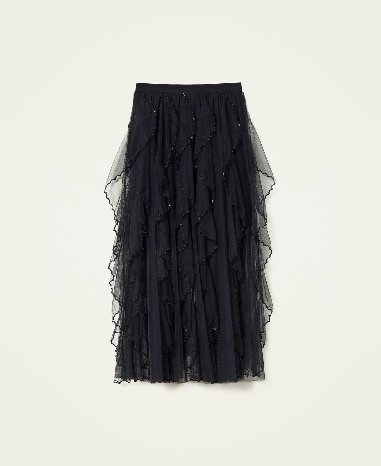 Длинная юбка из тюля с воланами Черный женщина 222TT2025-0S