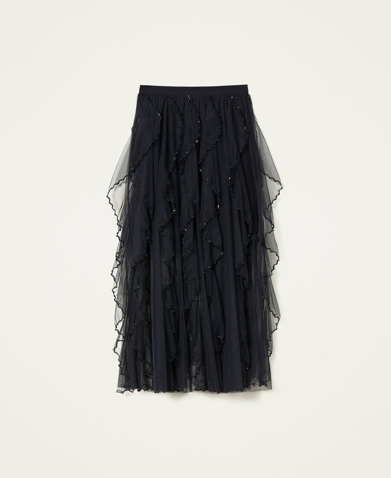 Long tulle skirt with ruffles