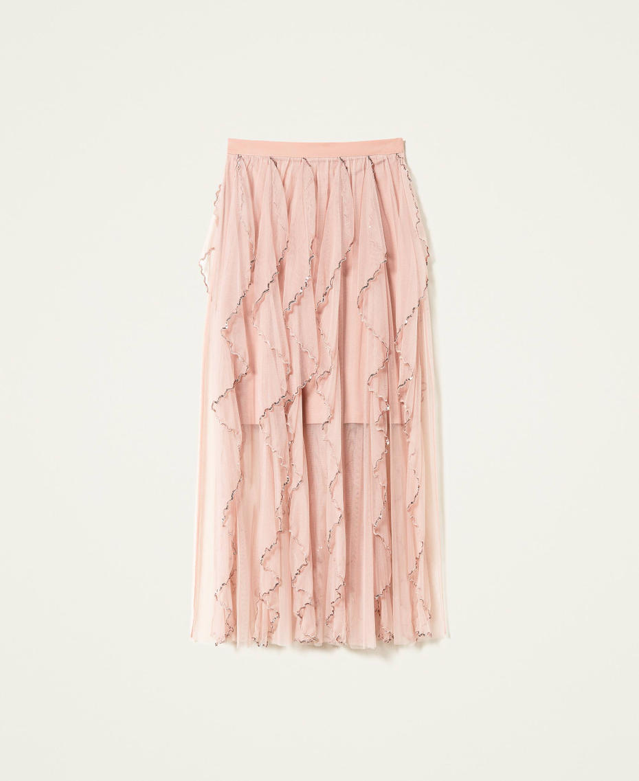 Long tulle skirt with ruffles