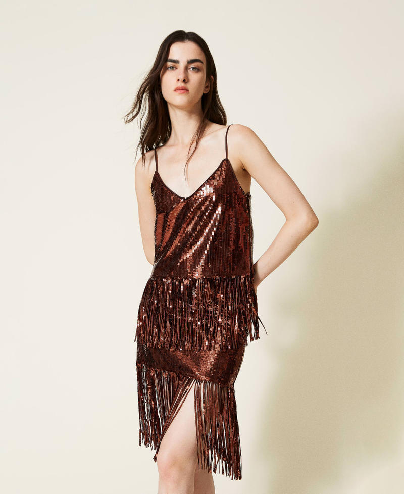 Full sequin top with fringes "Picante" Red Woman 222TT205C_10061_01