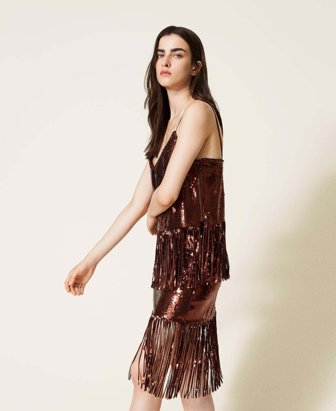 Full sequin top with fringes "Picante" Red Woman 222TT205C_10061_02