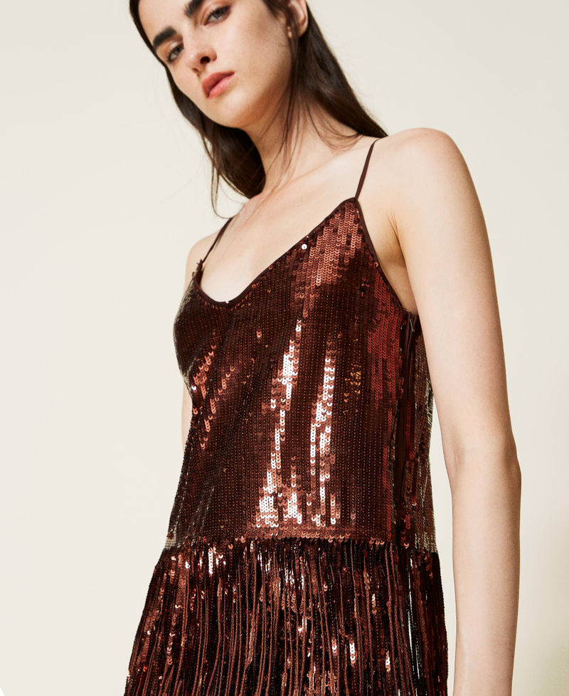 Full sequin top with fringes "Picante" Red Woman 222TT205C-05