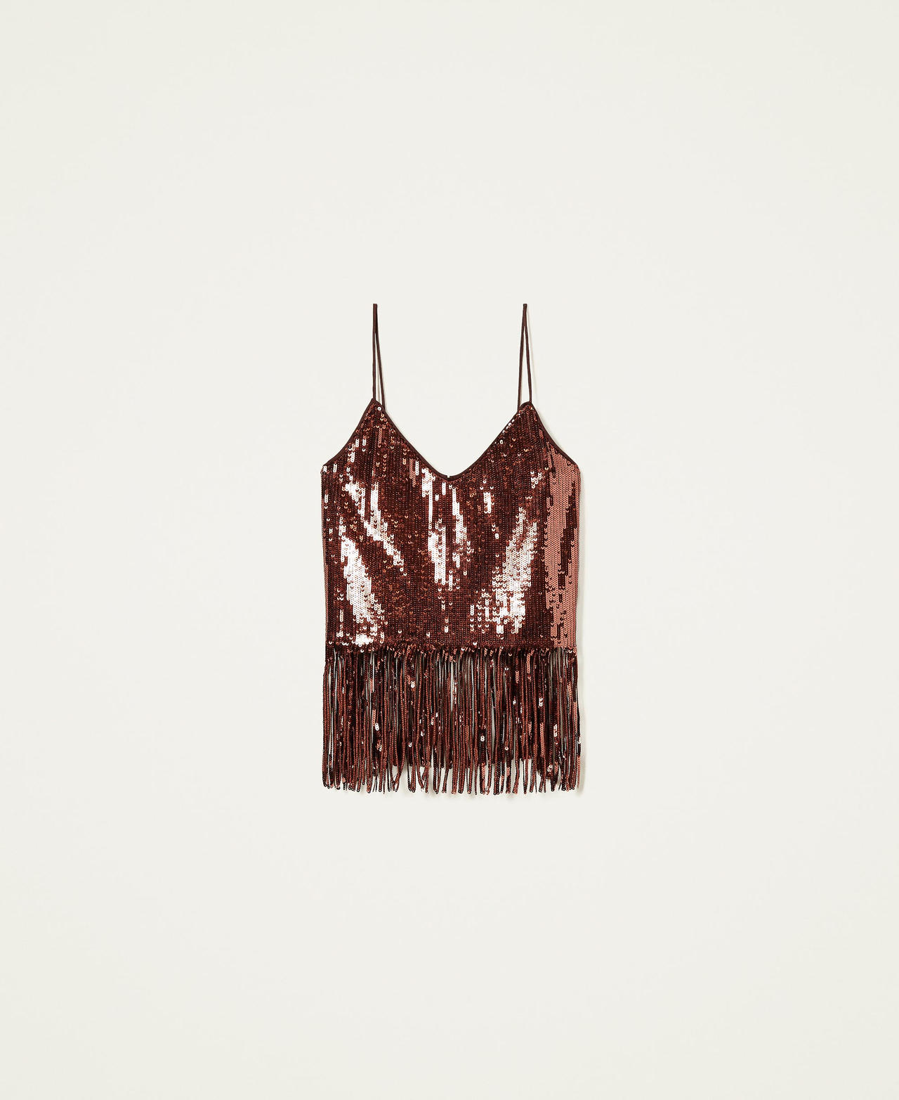 Full sequin top with fringes "Picante" Red Woman 222TT205C_10061_0S