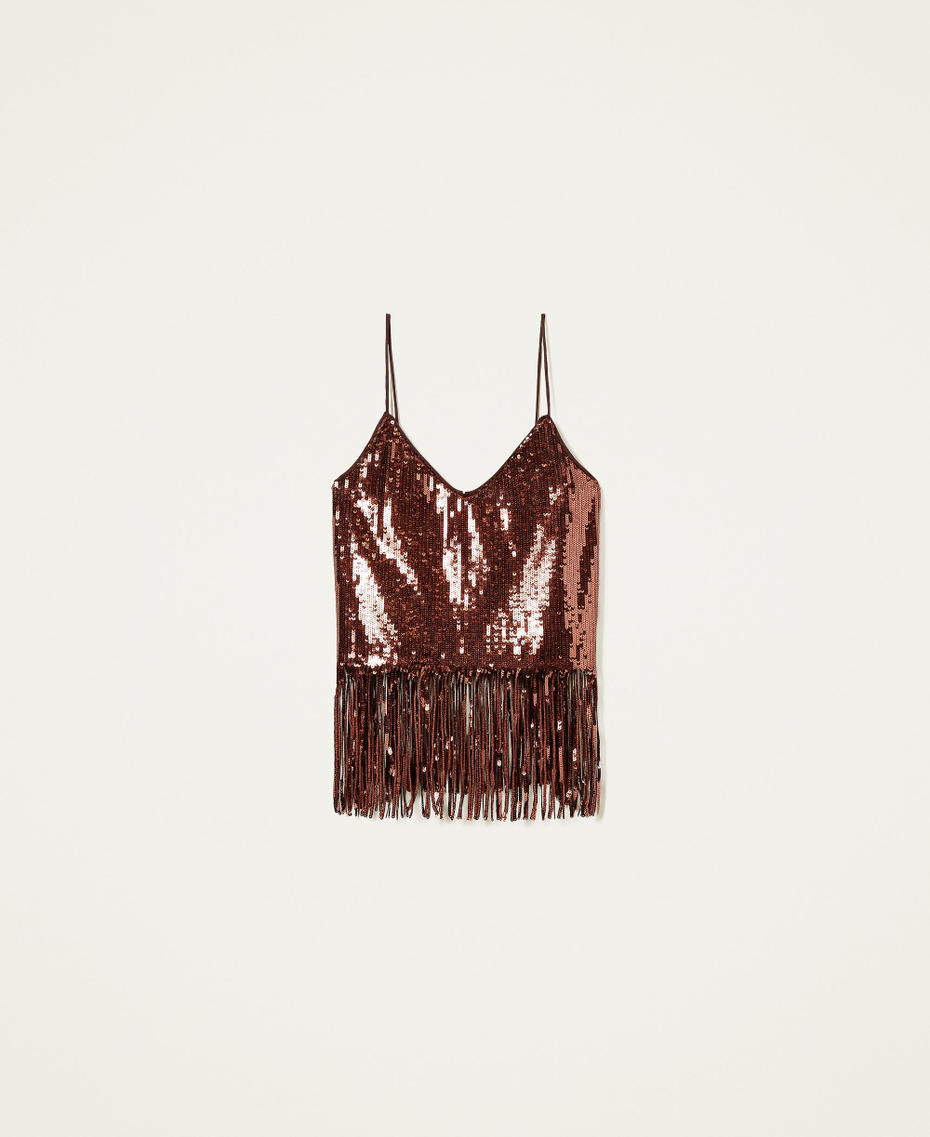 Full sequin top with fringes "Picante" Red Woman 222TT205C-0S