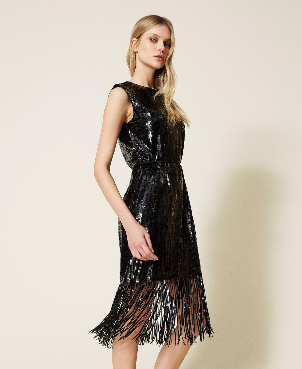 Abito longuette in full paillettes Donna Nero TWINSET Milano