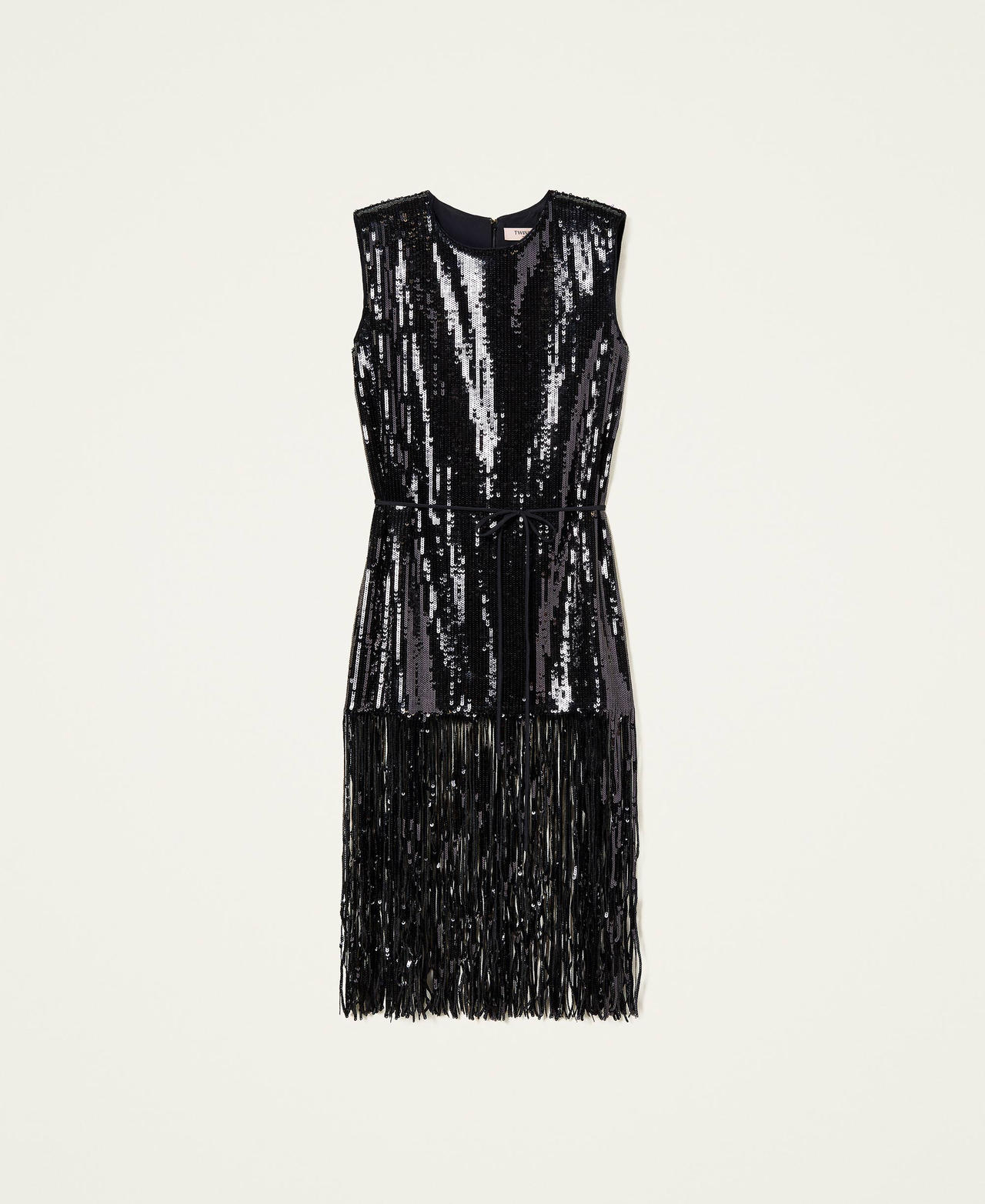 Robe mi-longue avec sequins all-over Noir Femme 222TT205D_00006_0S