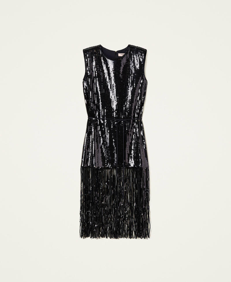 Robe mi-longue avec sequins all-over Noir Femme 222TT205D_00006_0S