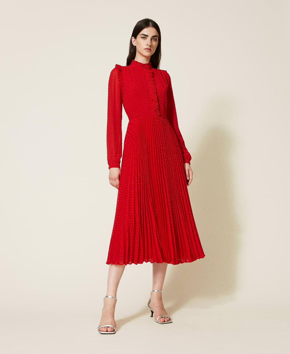 Длинное платье из филькупе в горошек Красный Мак женщина 222TT2080-01