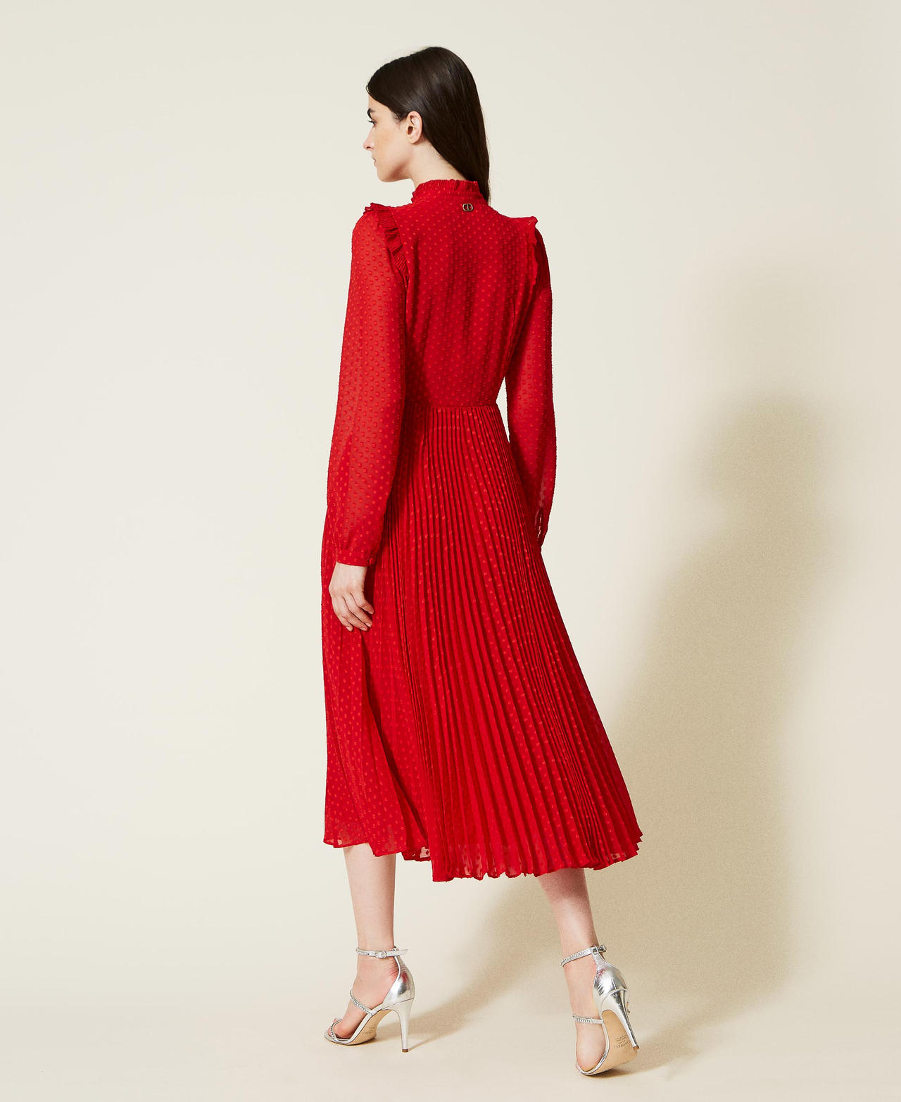 Vestido largo en fil coupé de lunares Rojo Amapola Mujer 222TT2080-03