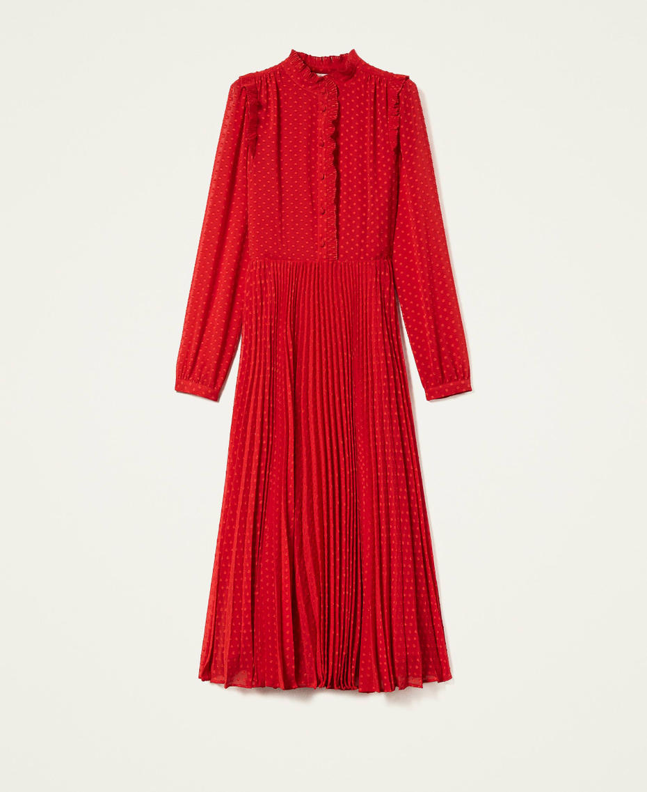 Robe longue en fil coupé à pois Rouge Coquelicot Femme 222TT2080-0S