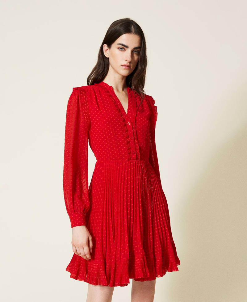 Short polka dot fil coupé dress Poppy Red Woman 222TT2081-01