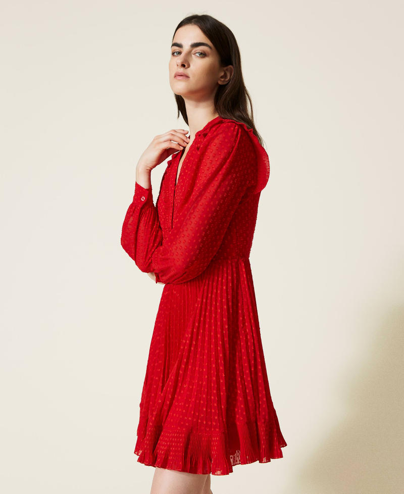 Robe courte en fil coupé à pois Rouge Coquelicot Femme 222TT2081-02