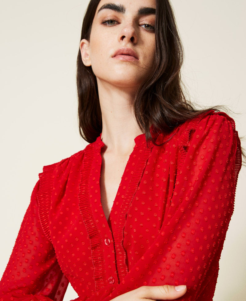 Robe courte en fil coupé à pois Rouge Coquelicot Femme 222TT2081-05