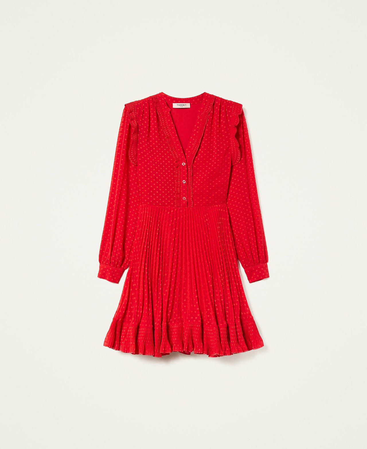 Robe courte en fil coupé à pois Rouge Coquelicot Femme 222TT2081-0S