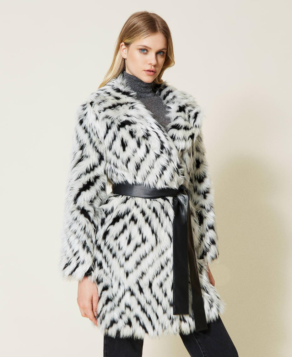 Faux fur coat with chevron pattern