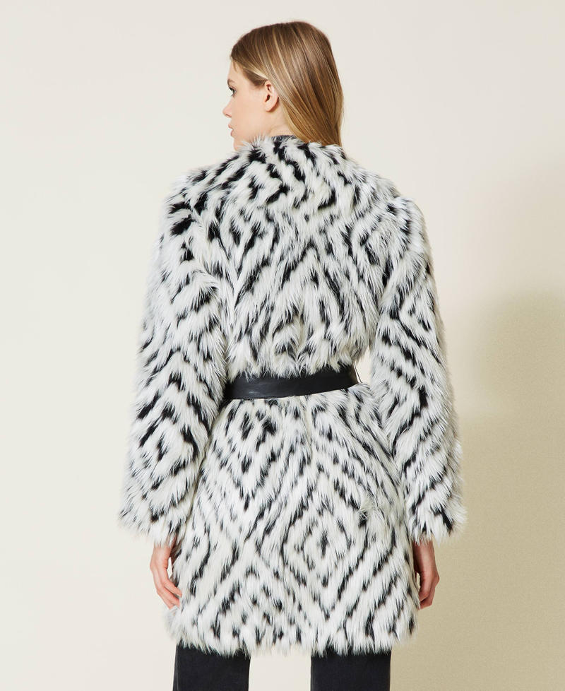 Faux fur coat with chevron pattern