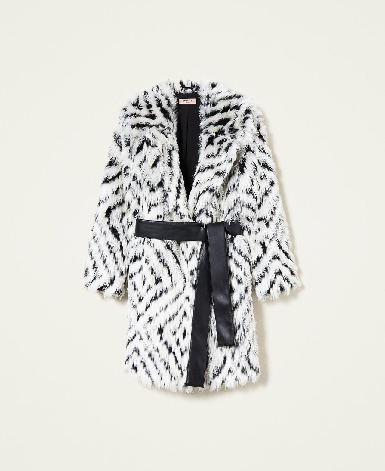 Faux fur coat with chevron pattern